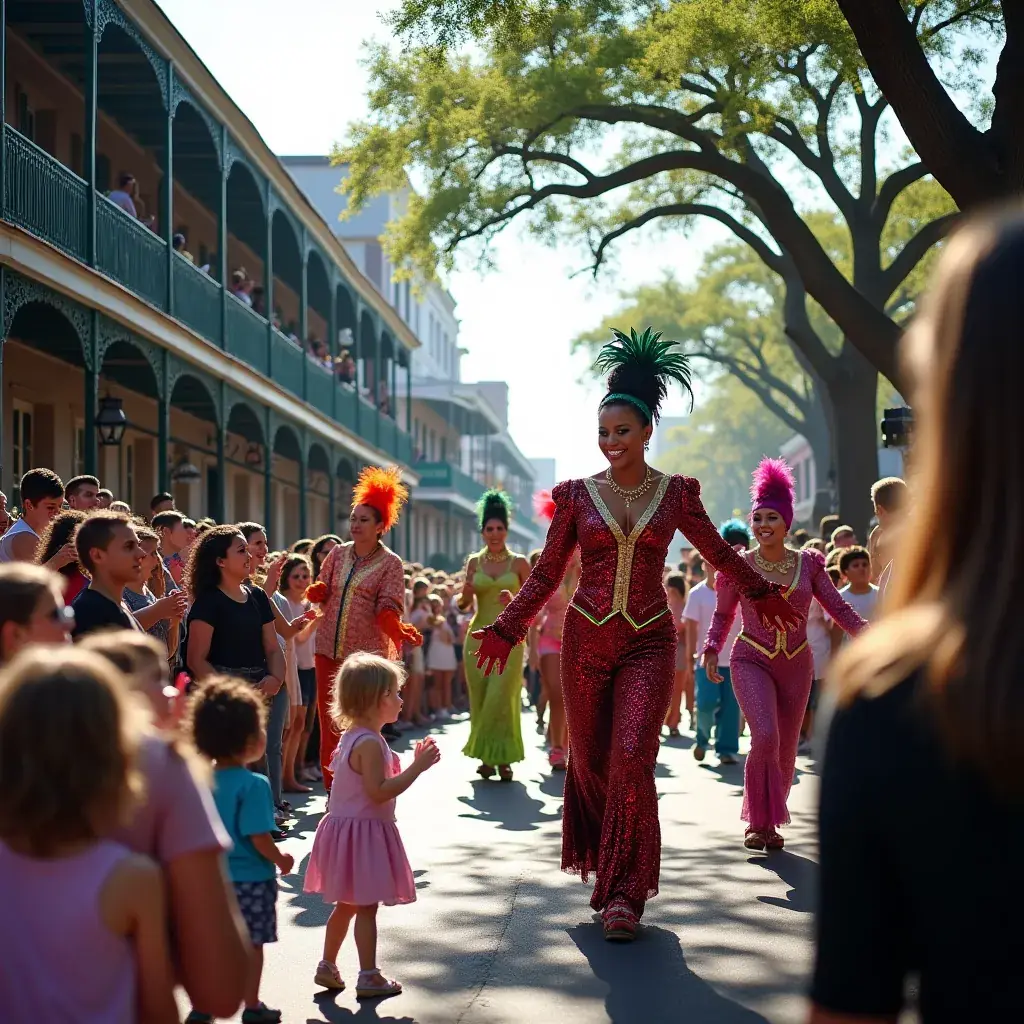 Красочные карнавальные костюмы на праздновании в центре города.